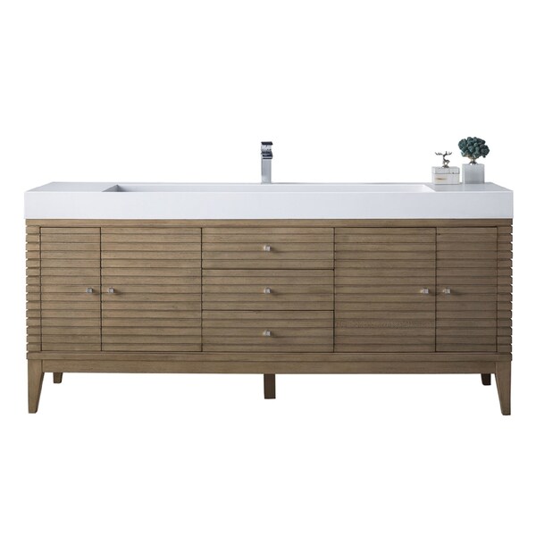 James Martin Vanities Linear 72in Single Vanity Whitewashed Walnut w/ Glossy White Composite Stone Top 210-V72S-WW-GW - main